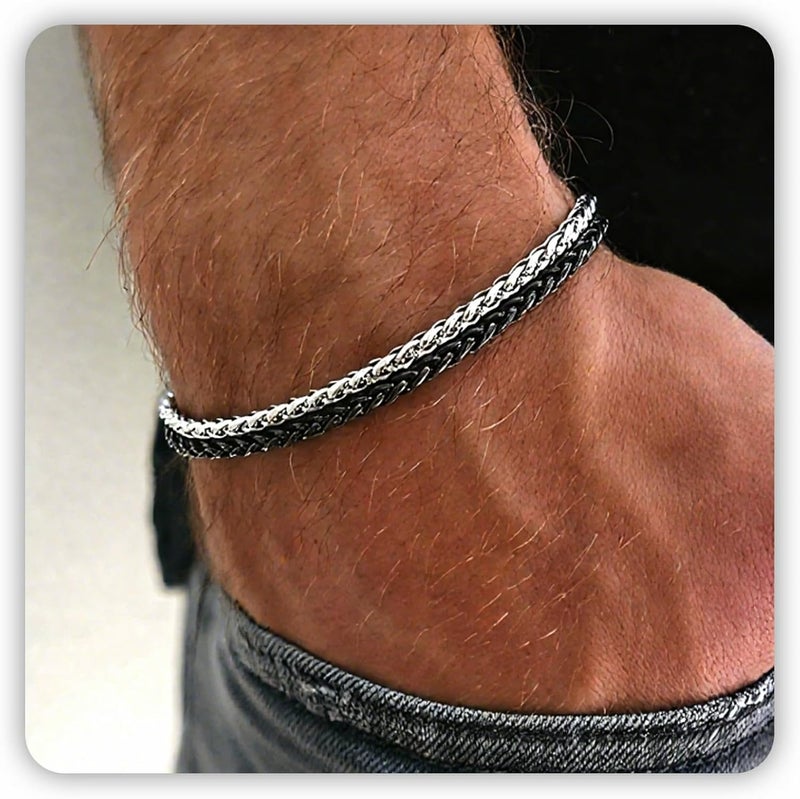 DAYANEY Silver and Gold Bracelet for Men, Cuban Chain Bracelet Set Water Proof Stainless Steel Bracelet for Him, Adjustable Gold Link Men Braclet as Valentines Jewelry Gifts for Boyfriend, Dad and Son - Image 1